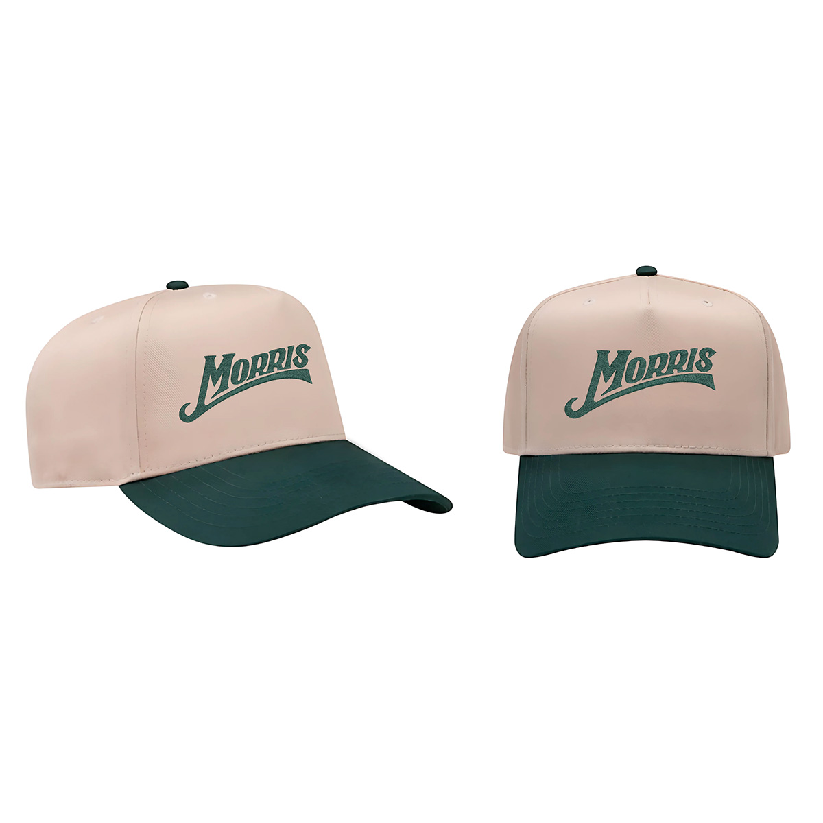 Morris Script Hat - Cream crown with forest green brim